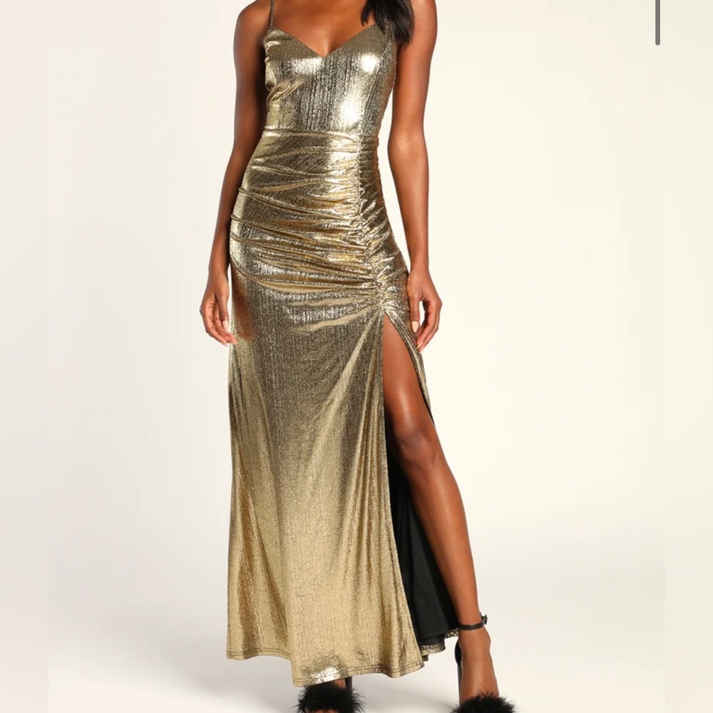 Lulu’s, metallic gold, glamorous, memories, dress, extra small